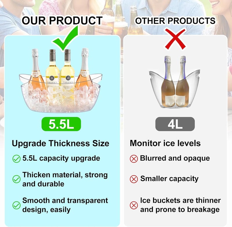 Blaithom Ice Buckets for Parties 2 Packs,Ice Bucket with Scoops&Metal Wine Bottle Opener,Large Acrylic Ice Champagne Buckets Tub for Parties,Mimosa Bar Supplies,Beer,Beverage&Drinks 5.5L (16.53 x 6.8 x 7.3in) - Image 3